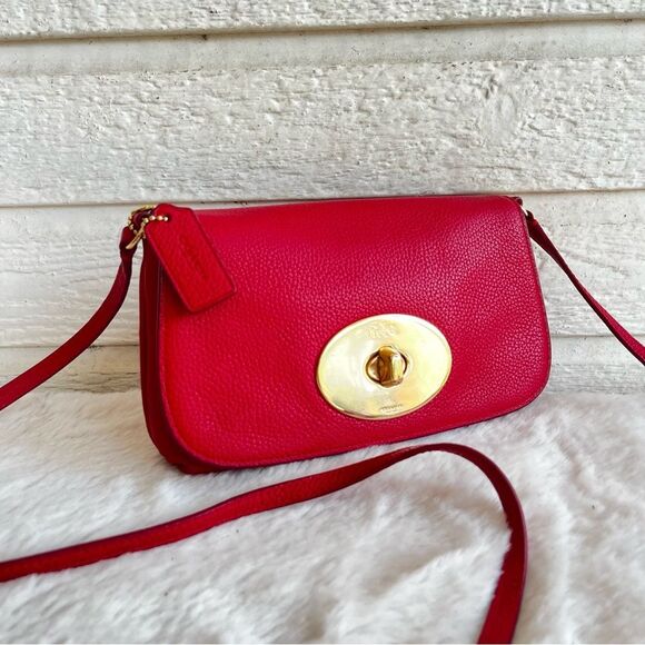 COACH Red Leather Flap Turnlock Crossbody Handbag 52896 - Picture 3 of 10